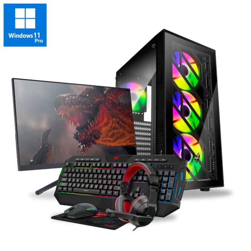 PC Completo Basico A45 RX66- Ryzen 5 4500- DDR4 16GB- SSD 500GB- RX 6600- Wifi - Monitor 24' Full HD & Accesorios - Win11 Pro